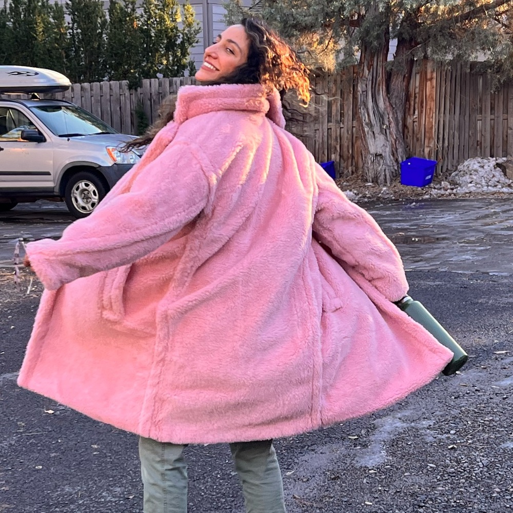 Pink teddy coat warm, worn 1 time